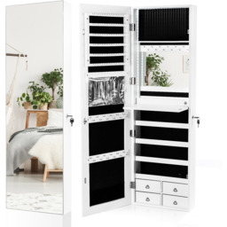 Lockable Jewellery Storage Organiser Jewellery Cabinet - White - thumbnail 2