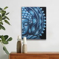 Blue Half Buddha Mandala Wall Art 60x80cm - Handcrafted by Balinese Artisans - Blue
