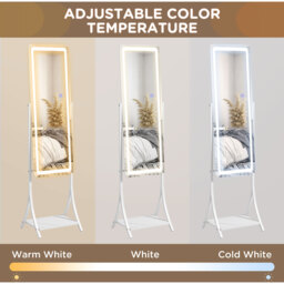 HOMCOM Full Length Mirror with LED, Dimmable Floor Mirror with Storage Shelf - White - thumbnail 4