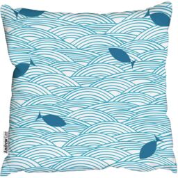 Ocean waves and fishesOutdoor Cushion - Blue - thumbnail 2