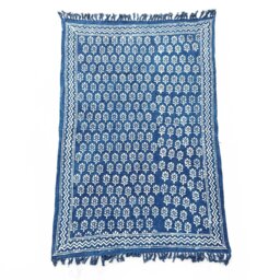 Handmade Indigo Throw Chhota Flower Elegant Artful - Blue - thumbnail 4