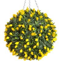 Best Artificial 38cm Yellow Lush Tulip Hanging Basket Flower Topiary Ball - Yellow