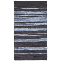Homescapes Texas Leather Denim Woven Striped Blue Rug - Denim Blue / 150cm - thumbnail 2