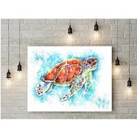 Turtle Watercolour Print Wall Art Canvas - Blue / 8 x 12 in