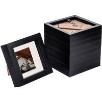 "3D Box Photo Frame - 4x4"" with 2 x 2"" Mount Pack of 5 - Black" - image 1