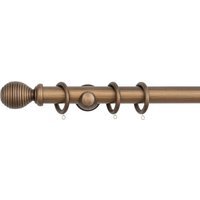 A.Unique Home Ribbed Wooden Curtain Pole with Rings and Fittings (35mm) - Antique Gold / 150cm