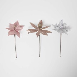 Homescapes Artificial Set of 3 Pink Poinsettia Single Stem Decorations - Pink - thumbnail 3