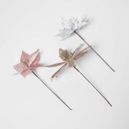 Homescapes Artificial Set of 3 Pink Poinsettia Single Stem Decorations - Pink - thumbnail 2