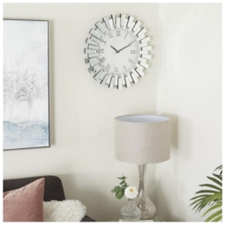 Round Sunburst Mirrored Office Wall Clock Modern - Silver - thumbnail 4