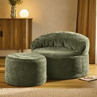 icon Orb Accent Chair and Milano Round Footstool Chenille, Olive - Olive