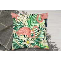 Abstract Flamingos With Palm Leaves Cushion - Green / 60cm - image 1