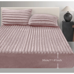 Plush Supersoft Jumbo Cord Ribbed Fitted Sheet Deep Box Blush - Blush / King - thumbnail 3