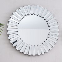 Decorative Round Sunburst 3D Wall Mirror - Silver / 80cm