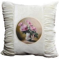 Traditional Floral Art Cushion - Cream