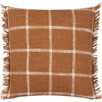 Beni Check Fringed Feather Filled Cushion - Ginger/Natural