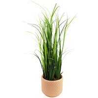 60cm Artificial Onion Grass Plant with Dusty Pink Ceramic Planter - Green