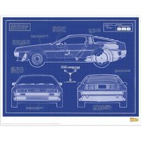 Back to the Future DeLorean Blueprint Limited Edition Art Print - Multi
