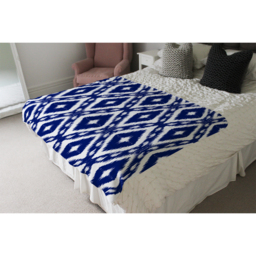 Tribal Art Ikat Ogee In Traditional Classic Blue Blanket - Blue - thumbnail 4