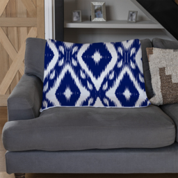 Tribal Art Ikat Ogee In Traditional Classic Blue Blanket - Blue - thumbnail 3