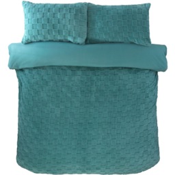Luxury Check Teddy Polyester Fleece Duvet Cover Set with Pillowcase - Duck Egg / King - thumbnail 2