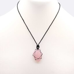 Laced Rose Quartz Teardrop Pendant, Handcrafted Jewelry - Pink - thumbnail 2