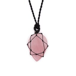 Laced Rose Quartz Teardrop Pendant, Handcrafted Jewelry - Pink - thumbnail 3