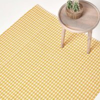 Homescapes Gingham Check Woven Cotton Rug - Yellow / 120cm - thumbnail 1