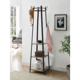VASAGLE Coat Rack Stand with Shelves and Hooks - Brown - thumbnail 3