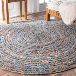 Handmade Round Jute Recycled Denim Rug Eco Friendly India - Multi - thumbnail 3