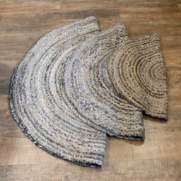 Handmade Round Jute Recycled Denim Rug Eco Friendly India - Multi - thumbnail 2