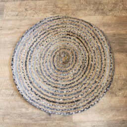 Handmade Round Jute Recycled Denim Rug Eco Friendly India - Multi - thumbnail 4