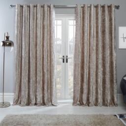 Sienna Pair of Crushed Velvet Fully Lined Eyelet Curtains - Natural Grey / 167cm / 182cm - thumbnail 2