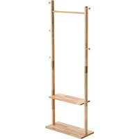 Freestanding Wooden Coat Stand with 5 Hooks - Natural Wood / Natural Wood