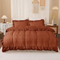 New Ruffled Borders Duvet Cover Set - Rust / Superking