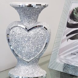 Heart Shape Crushed Diamond Glitter Flower Vase - Silver - thumbnail 2