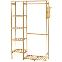 Wooden Clothes Rack with Hooks - Wood / 90cm