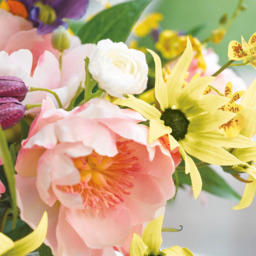 Artificial Wild Sophisticated Flower Stem Arrangement in Footed Glass Vase - Pink, Yellow, Green - thumbnail 3