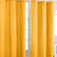 Homescapes Cotton Plain Ready Made Eyelet Curtain Pair - Mustard / 117cm / 137cm