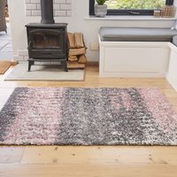 Super Soft Pink Grey Scandi Abstract Shaggy Area Rug - Blush / 220 x 160cm
