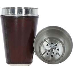 Leather-Wrapped Stainless Steel French Cocktail Shaker - Chestnut - thumbnail 4