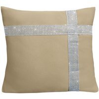 Diamonte Detail Soft Touch Matte Fabric Scatter Cushion - Stone