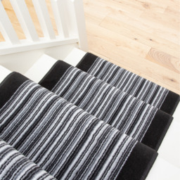Striped Cut To Measure Stair Carpet Runner 60cm Wide - Black & White / 792cm - thumbnail 2