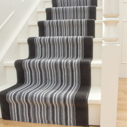 Striped Cut To Measure Stair Carpet Runner 60cm Wide - Black & White / 792cm - thumbnail 3