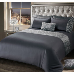 Luxury Crushed Velvet Diamante Starburst Duvet Cover and Pillowcase Set - Charcoal / Double - thumbnail 2