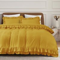 Ruffled Duvet Cover Set 3 Piece Frill Border Quilt Cover with Pillowcases - Ochre / Single - image 1