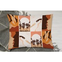 Paper Cut Male  Female Landscape Scenes Cushion - Orange - image 1