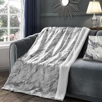 Luxury Foil printed Sherpa Backed Marble Throw Blanket - Grey / 150x200