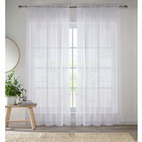 Pair of Crystal White Plain Woven Sheer Voile Panels - White / 137cm - image 1