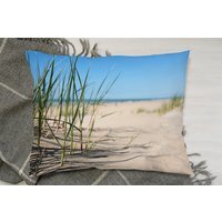 Grass In The Sand Dunes With The Lake In The Background Cushion - Blue - thumbnail 1
