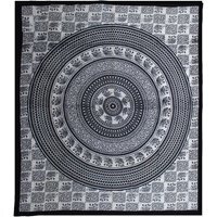 Double Cotton Elephant Mandala Bedspread  Wall Hanging - Black